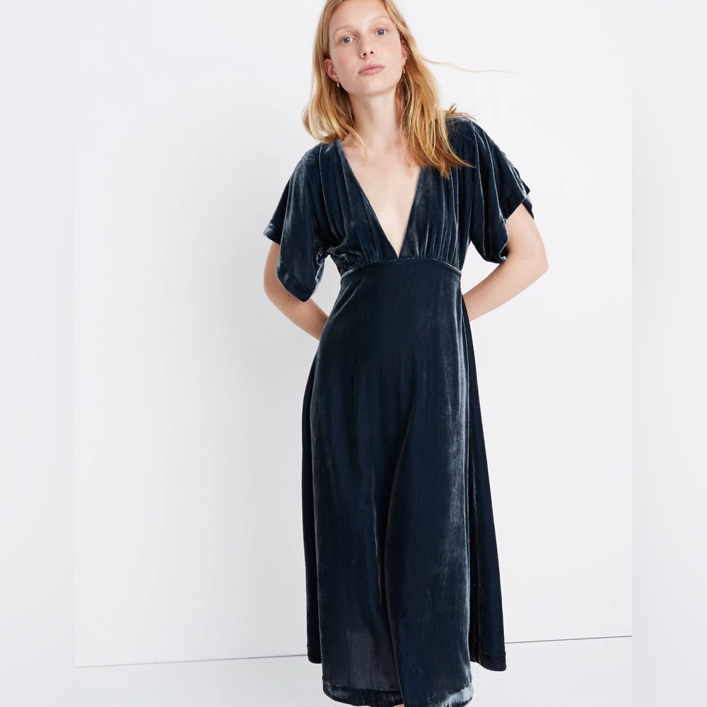 Madewell Velvet Deep-V Midi Dress